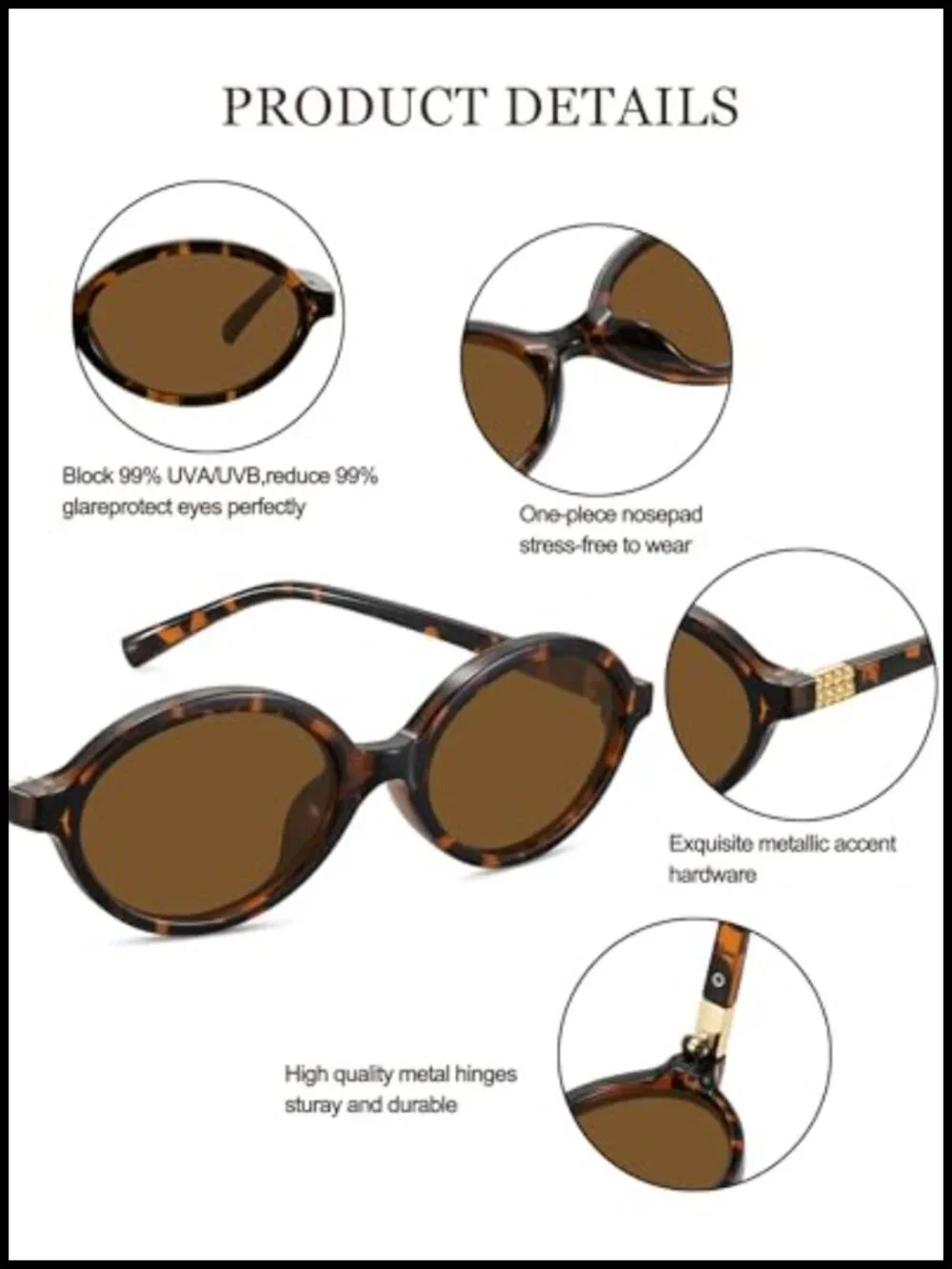 Retro Oval Acetate Sunglasses UV400 Protection Sun Glasses